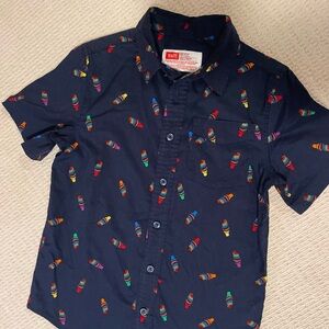 Boys short sleeve navy blue w ice cream cones, button down shirt